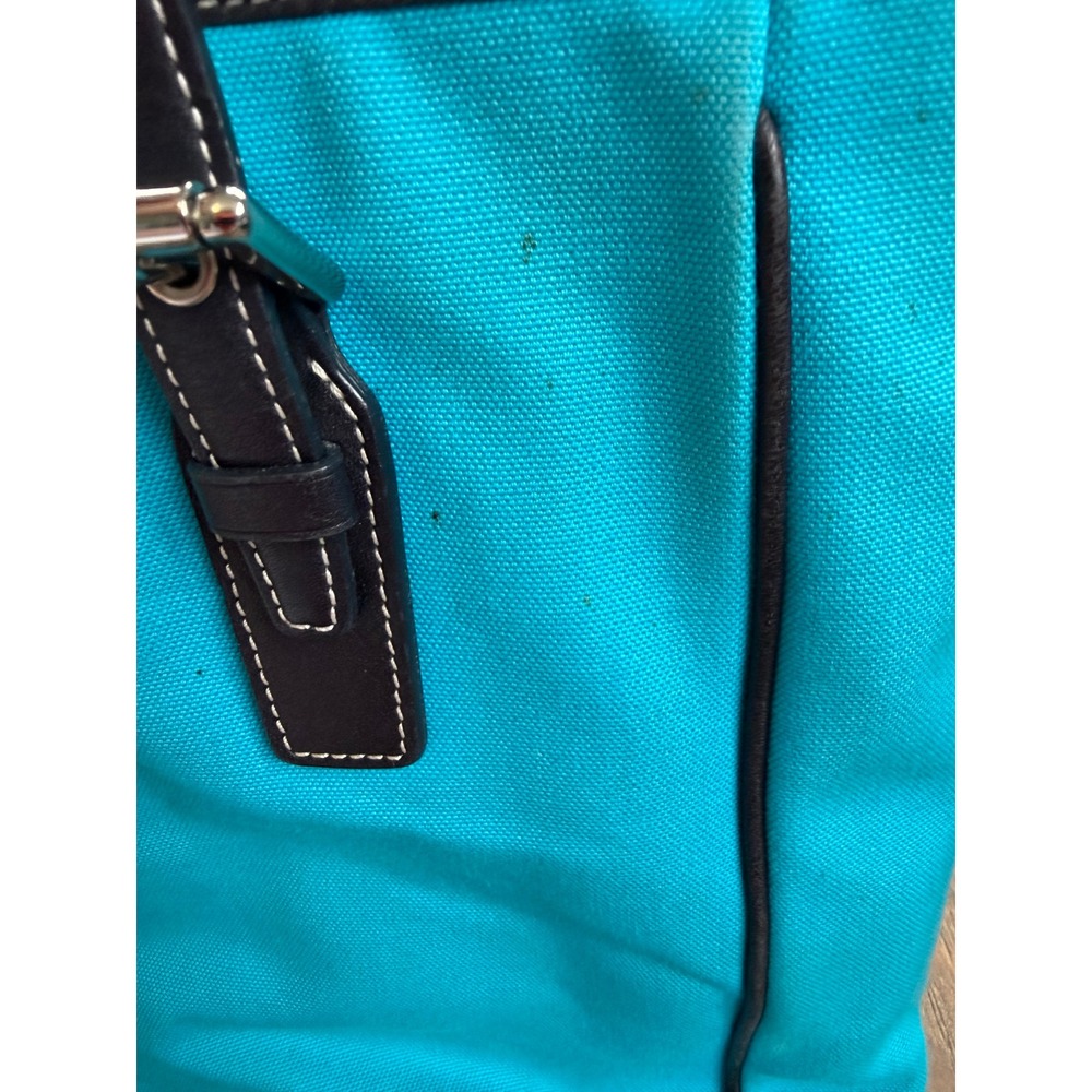 Coach Tote Bag Turquoise Canvas Black Leather CFDA Breast Cancer Charm - Picture 12 of 16